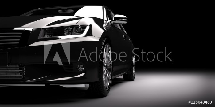 Bild på New black metallic sedan car in spotlight Modern desing brandless